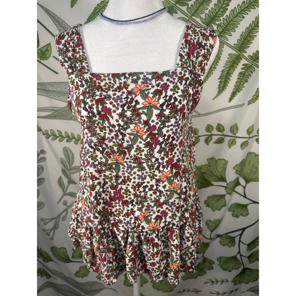 LOFT Floral Square Neck Ruffle Hem Tank‎ Top Women's Size S